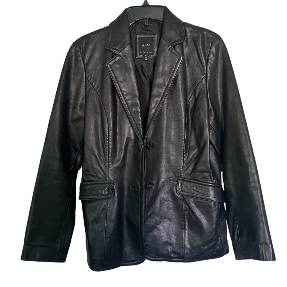 JLC Outerwear Black Leather Long Sleeve Coat Jacket Size Medium